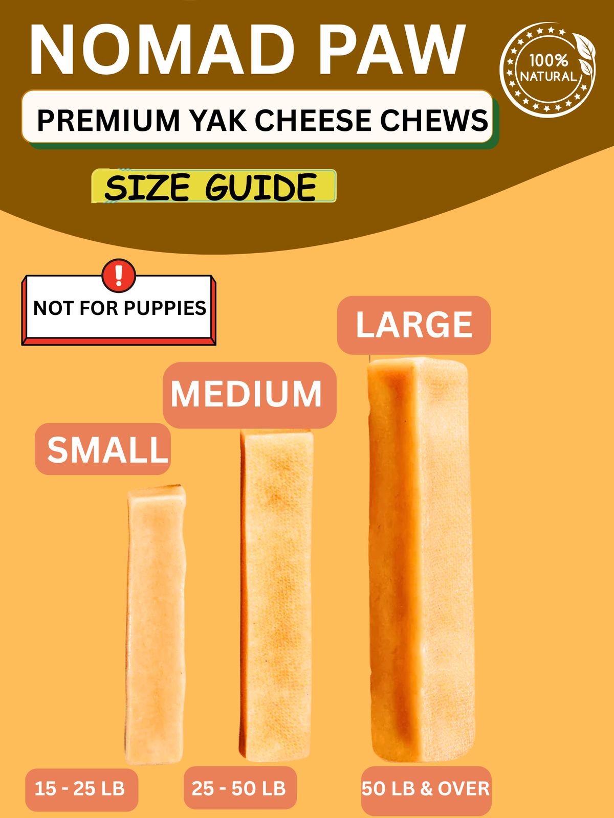 All-Natural Yak Cheese Dog Chews ( for 50 lb & over dog)