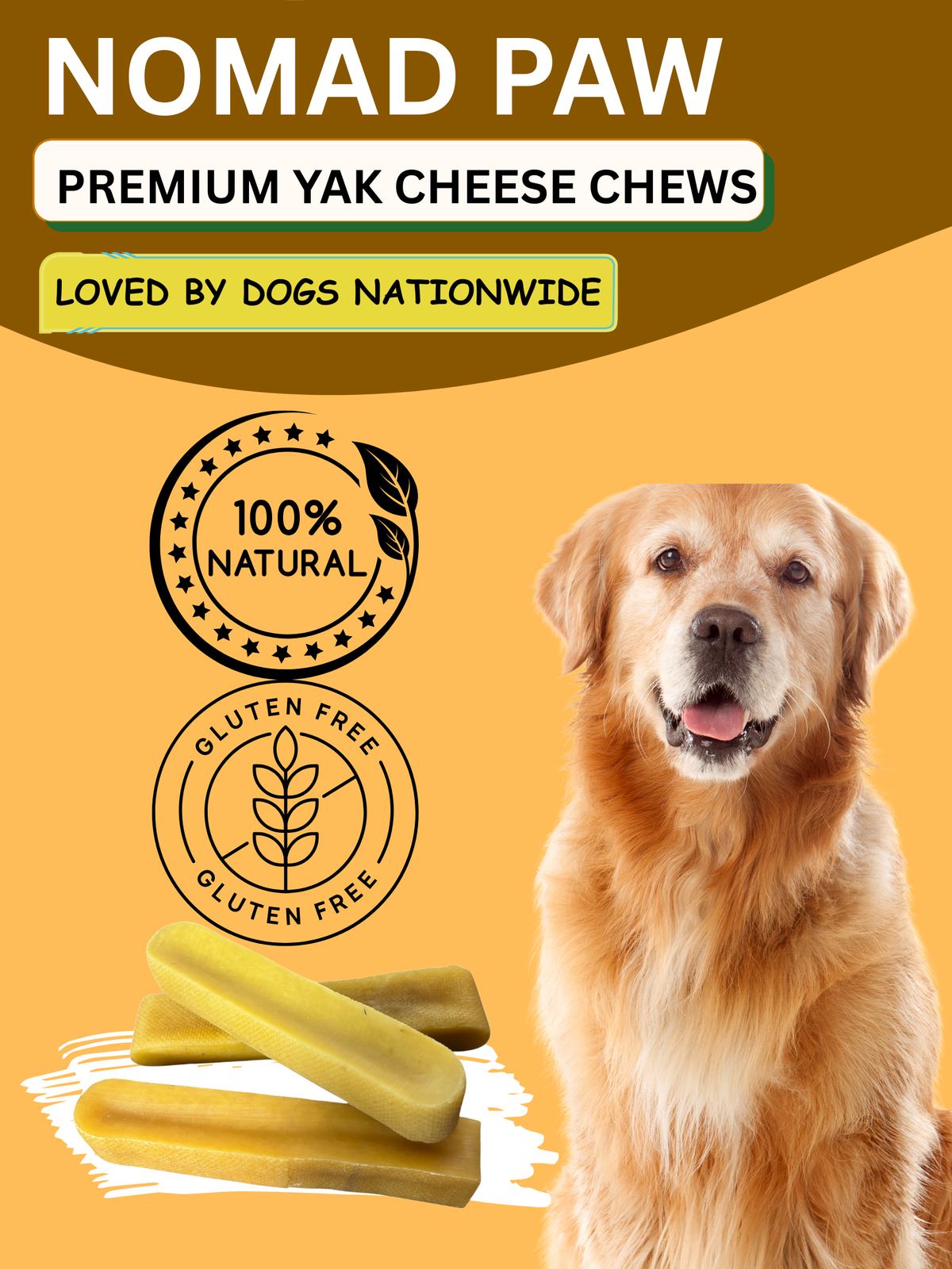 All-Natural Yak Cheese Dog Chews 4 pack medium ( for 25 - 50 lb dog)