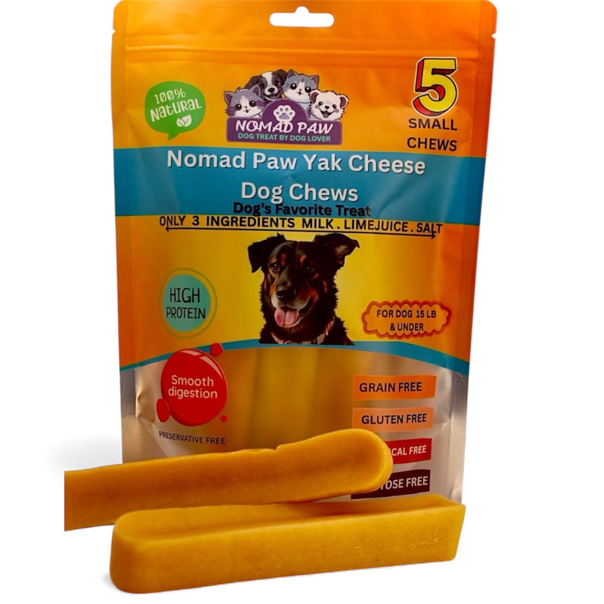 All-Natural Yak Cheese Dog Chews 5 pack small (for 15 - 25 lb dog)